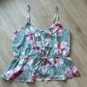 Express floral drawstring tie waist ruffle cami